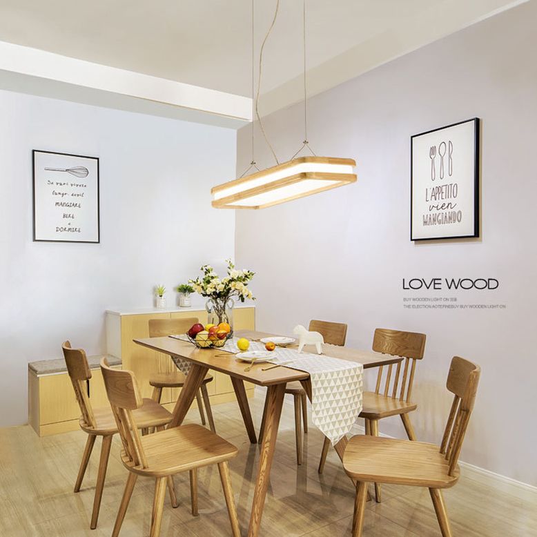 Lámpara de isla de madera rectangular colgante lámpara de suspensión de techo acrílico de led minimalista para la cena