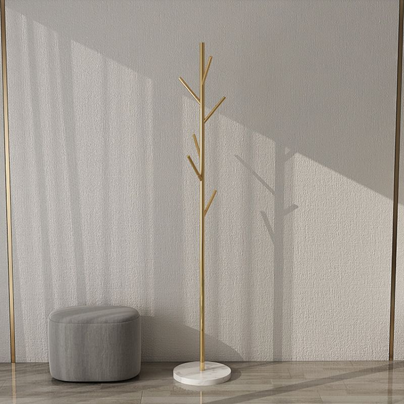 Modern Entry Hall Tree Solid Color Metal Coat Rack with Marble Bottom