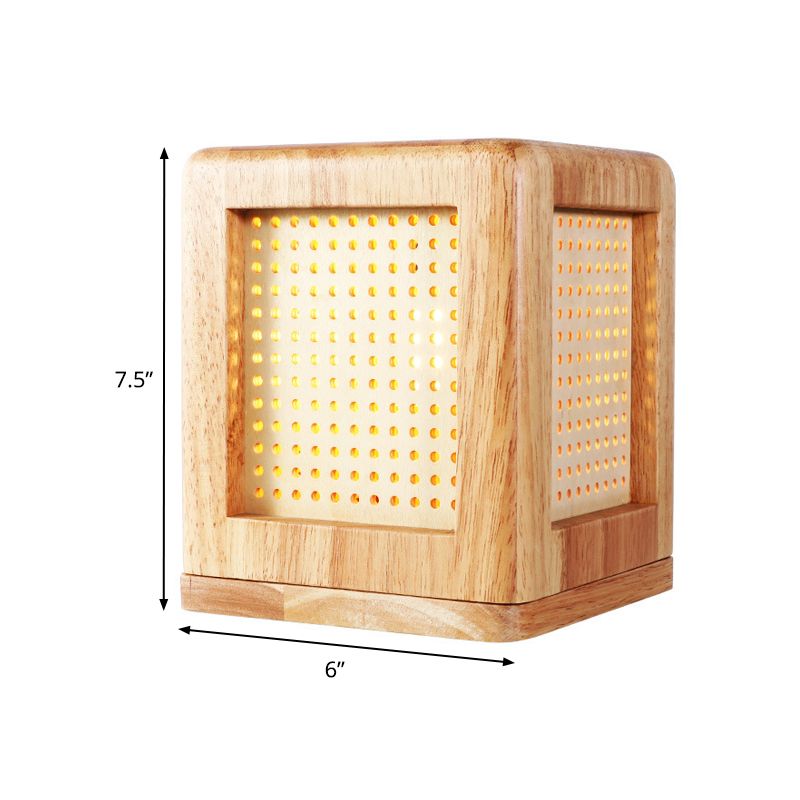 Square Shade Nightstand Lampe Contemporary Wood 1 Bulbe Livre LIVRE LEUR EN BEIGE