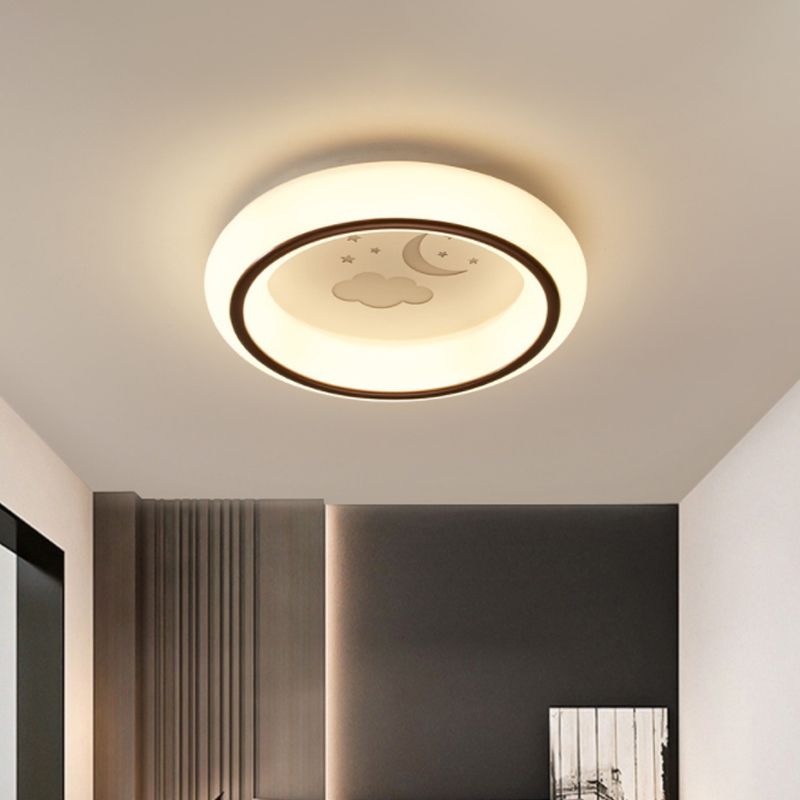 Circular Flush Mount Ceiling Light Nordic Acrylic White LED Flushmount with Elk/Star/Hot Air Balloon Pattern