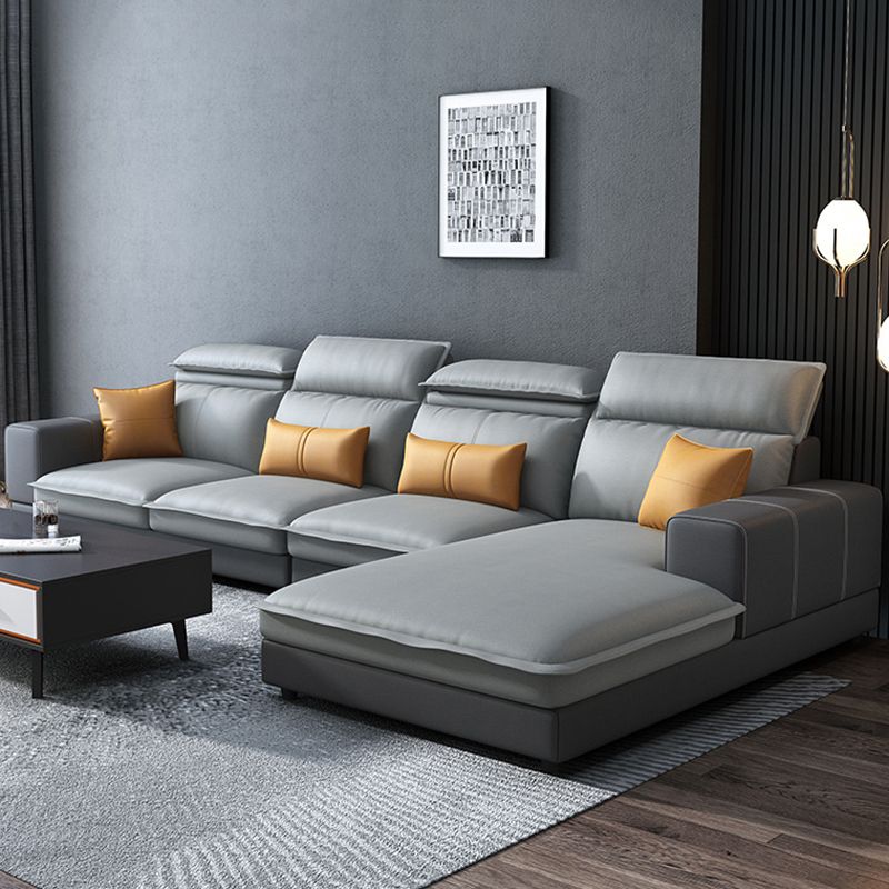 L-Shape Sofa Faux Leather High Back Square Arm Sectional with Stain-Resistant