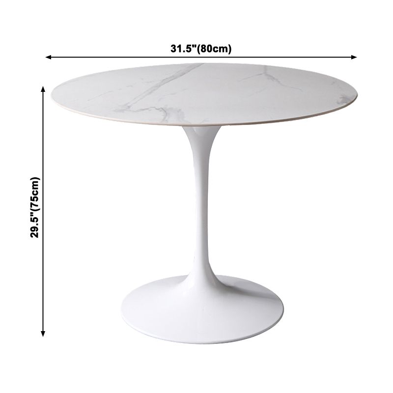Mesa de comedor redonda Simplicity, mesa de piedra sinterizada con base de tulipán blanco para comedor
