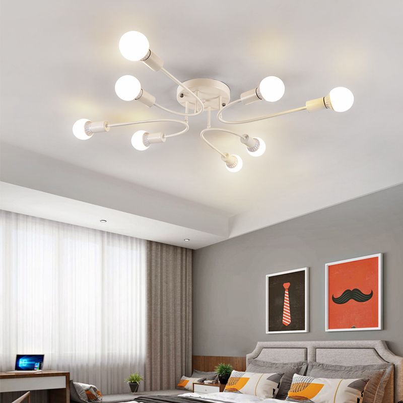 Starburst Semi Flush Mount Lighting Nordic Metal 6/8/10 Lights White/Gold/Black Ceiling Flush Light for Bedroom