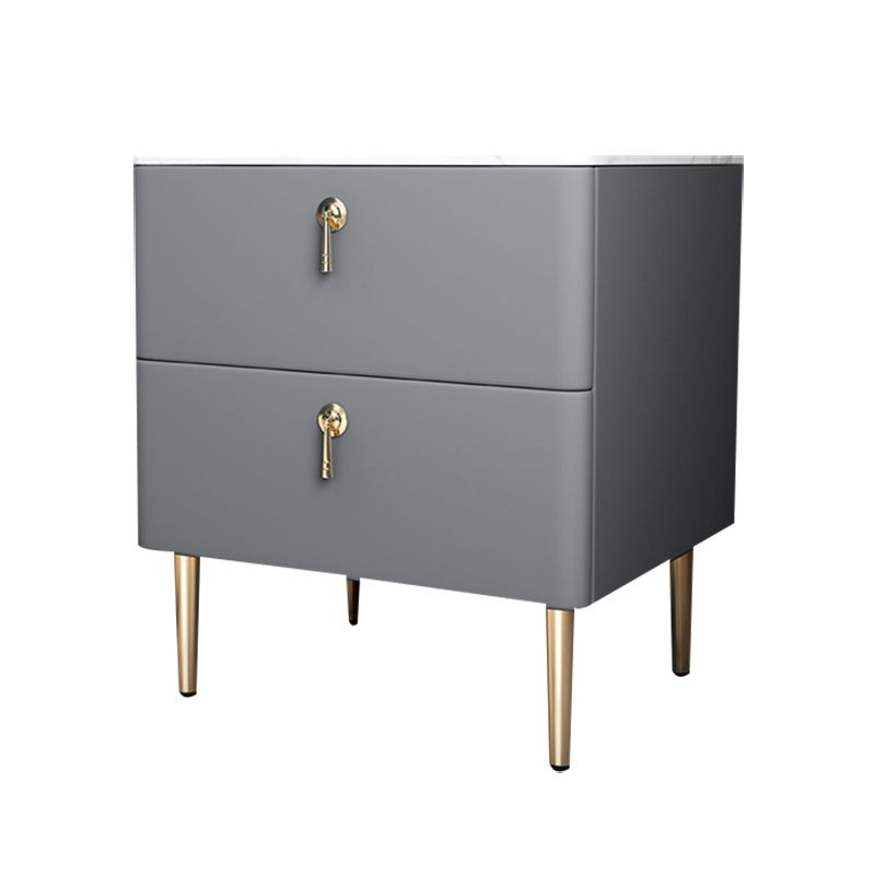 Classic Glam Accent Table Nightstand Stone Bedside Cabinet with Drawers