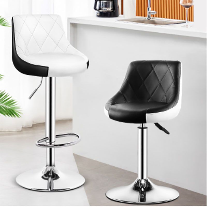 Contemporary Metal Barstool Low Back Faux Leather Footrest Furniture for Bar