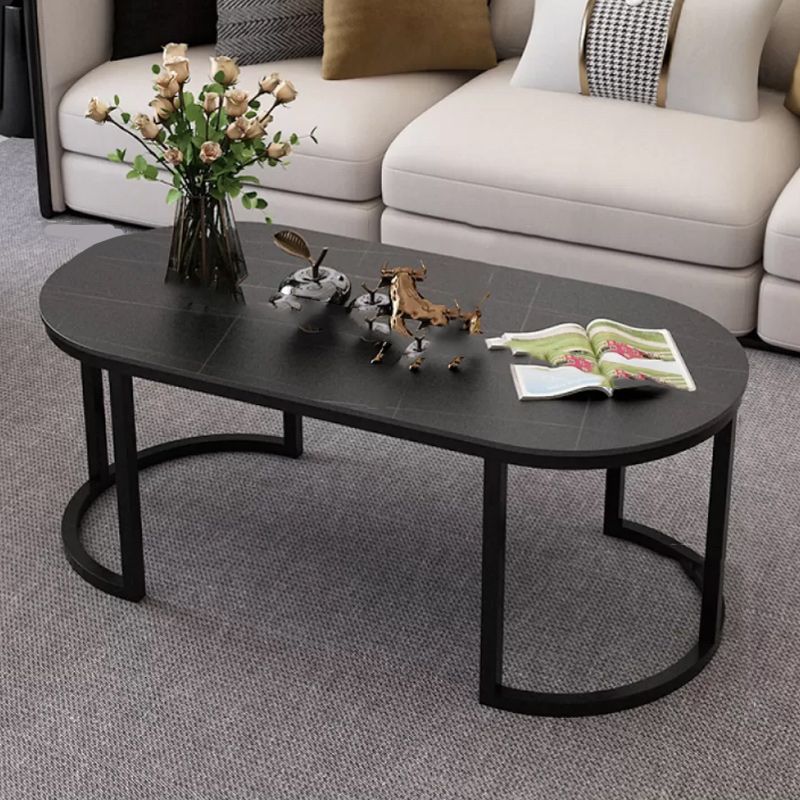 Glam Oval Stone Cocktail Table Standard Single Coffee Cocktail Table
