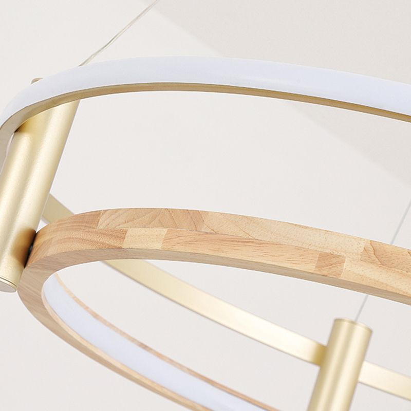 Natural Wood Circle Chandelier Simplicity LED Pendant Light with Spotlight
