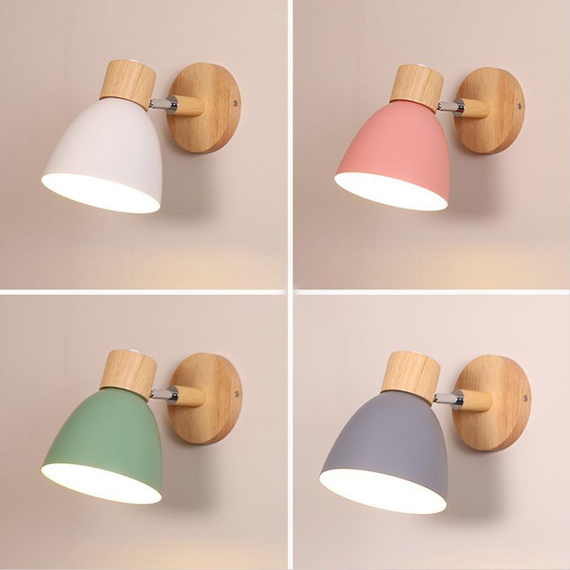 Nordic Style Mini Makaroon Wandlampe Metall Dome Schatten rotatierbar farbenfrohe Leuchten mit hölzernen runden Basis