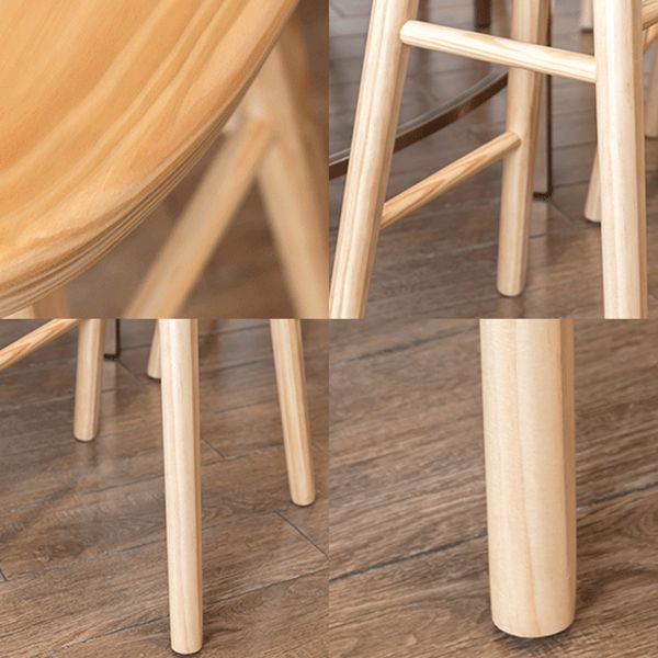 Modern Backless Footrest Stool Contoured Pine Solid Wood Bar Stool