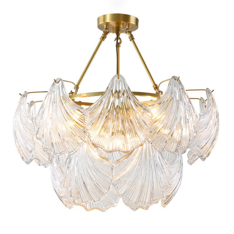 Shell Chandelier Light Fixture Vintage Clear Glass Pendant Lighting for Restaurant