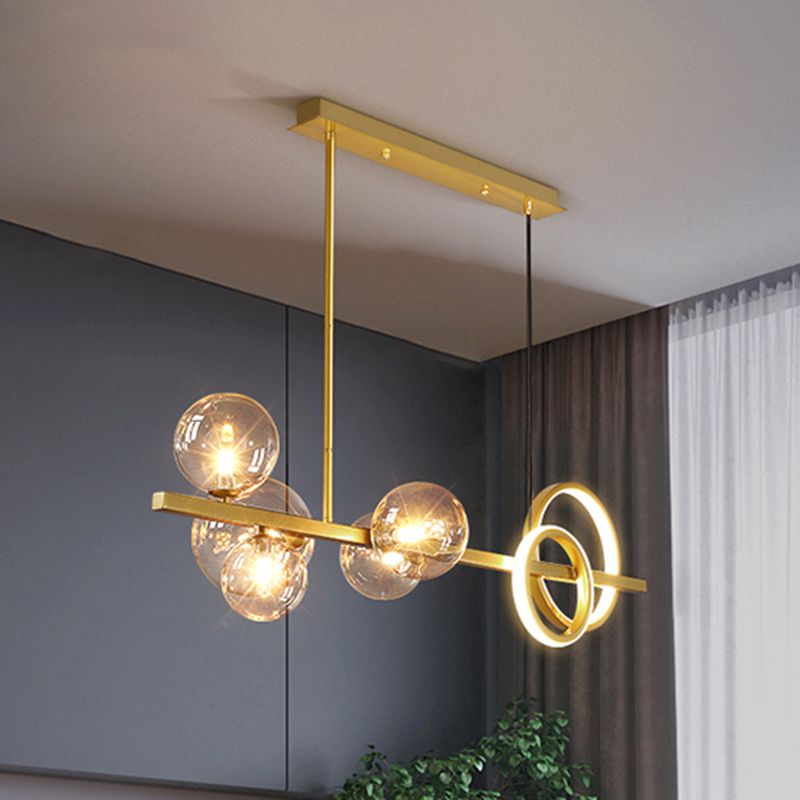 Ring and Globe Island Lamp Contemporary Glass 7-Head Hanging Light for Dining Room