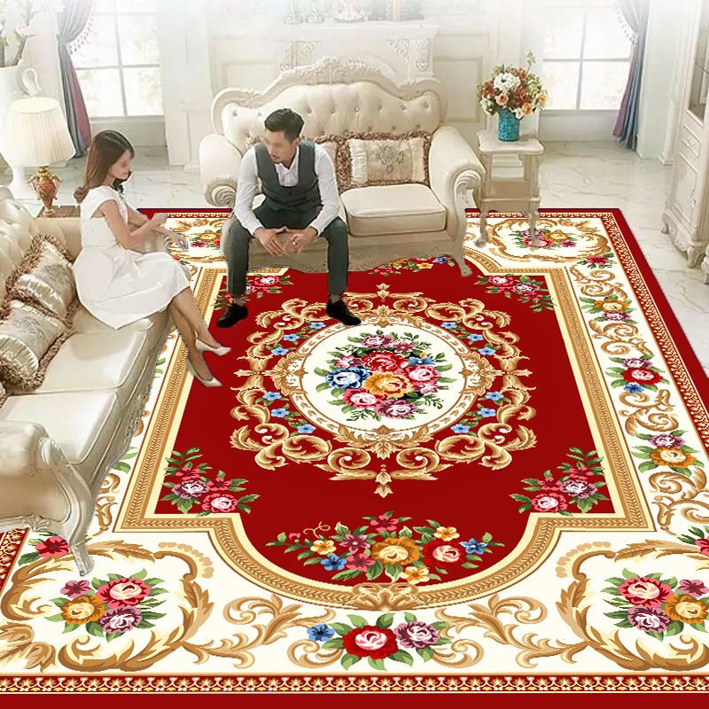 Vintage Washable Rug Classic Floral Design Rug Polyester Anti-Slip Carpet for Home Decor