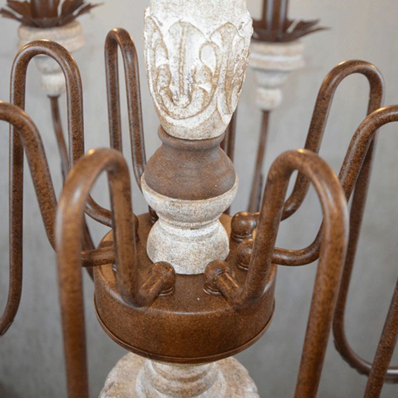 Rustic Candlestick Pendant Light Fixture Wooden Chandelier in Distressed White