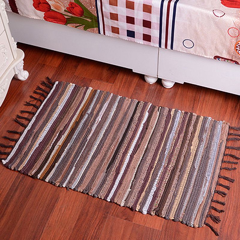 Multicolor Bedroom Rug Modern Striped Pattern Rug Cotton Anti-Slip Backing Washable Area Rug