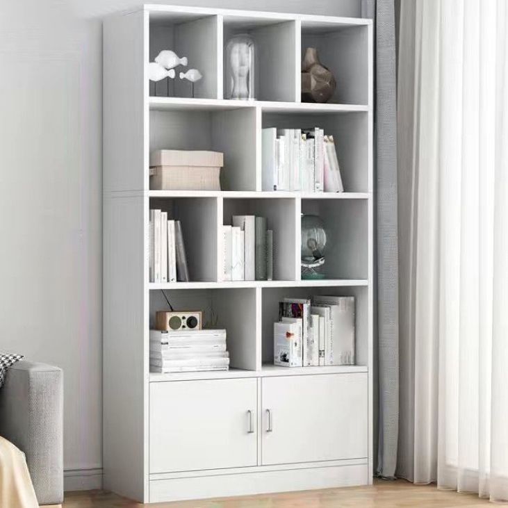 Modern Style Bookshelf Closed Back Wood Bookcase with Doors for Home Office