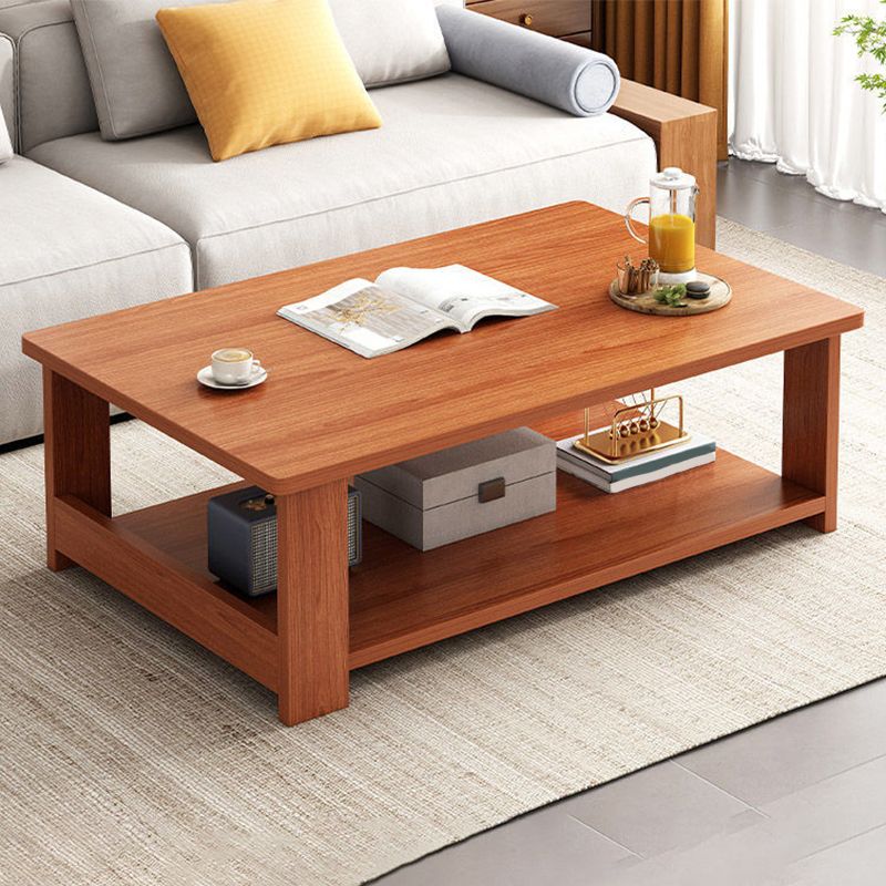 Modern Style Rectangular Wooden Table 4 Legs Base with Storage Rack Coffee Table
