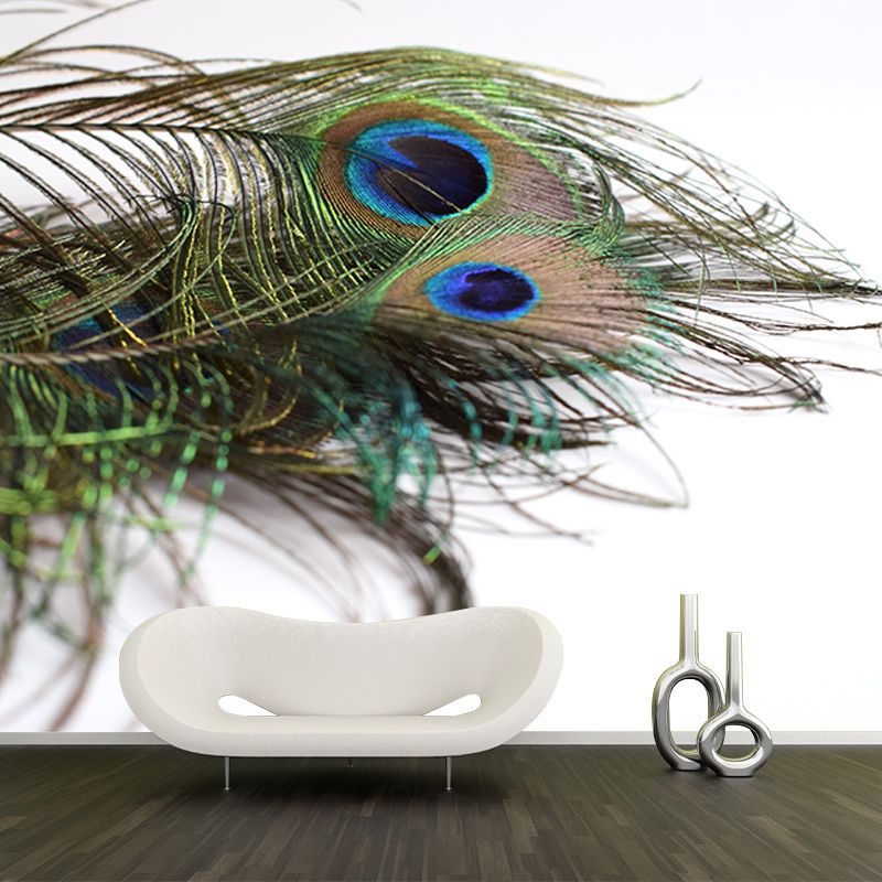 Tropical Peacock Feather Wall Mural Wallpaper Modern Water Resistant Wall Art for House Interior