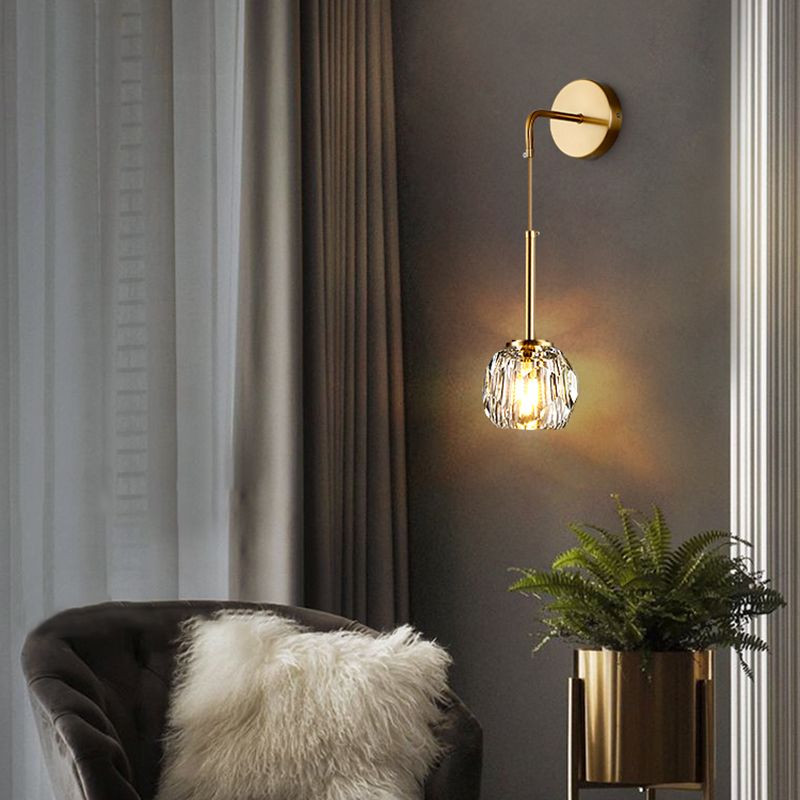 1/2 Bulbs Crystal Sconce Light in Gold Postmodern Wall Lighting Fixtures for Bedroom