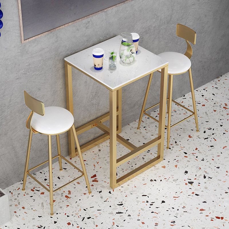 1/3/5 Pieces Glam Iron Bar Table Set White Faux Marble Top Bistro Set with Footrest