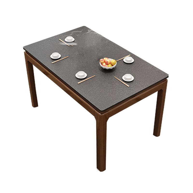 Mesa de comedor de piedra sinterizada de mediados de siglo, mesa rectangular con base de madera maciza de 4 patas para el hogar