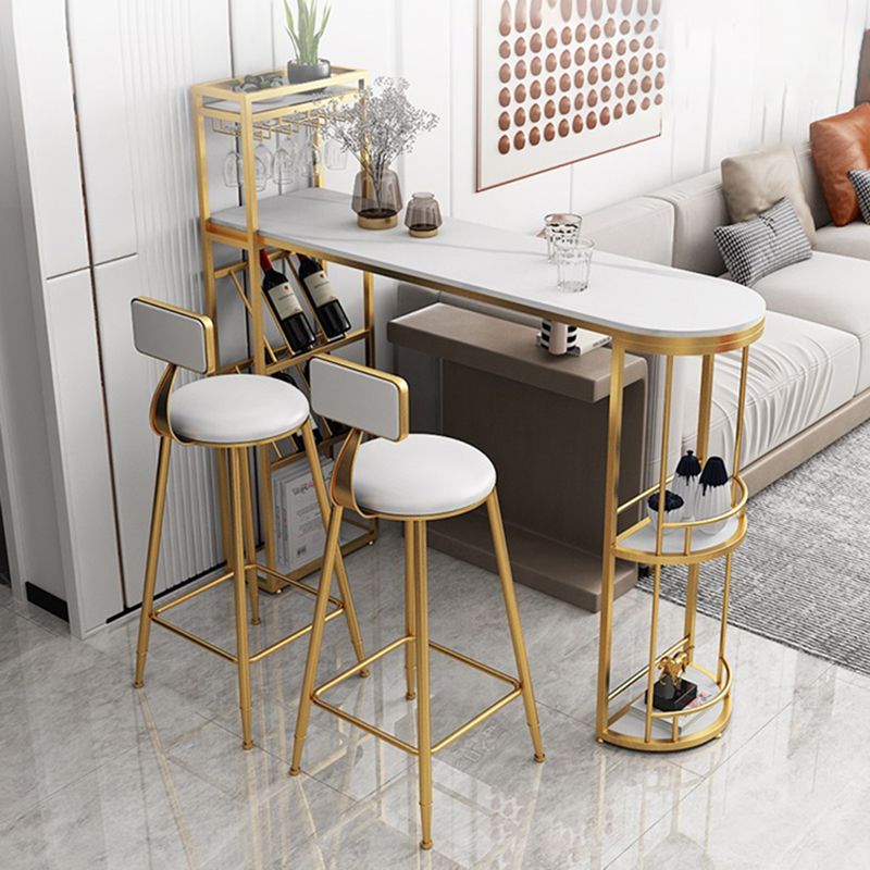 Wine Rack Modern Bistro Bar Desk Marble Sled Bar Height Indoor Cocktail Table