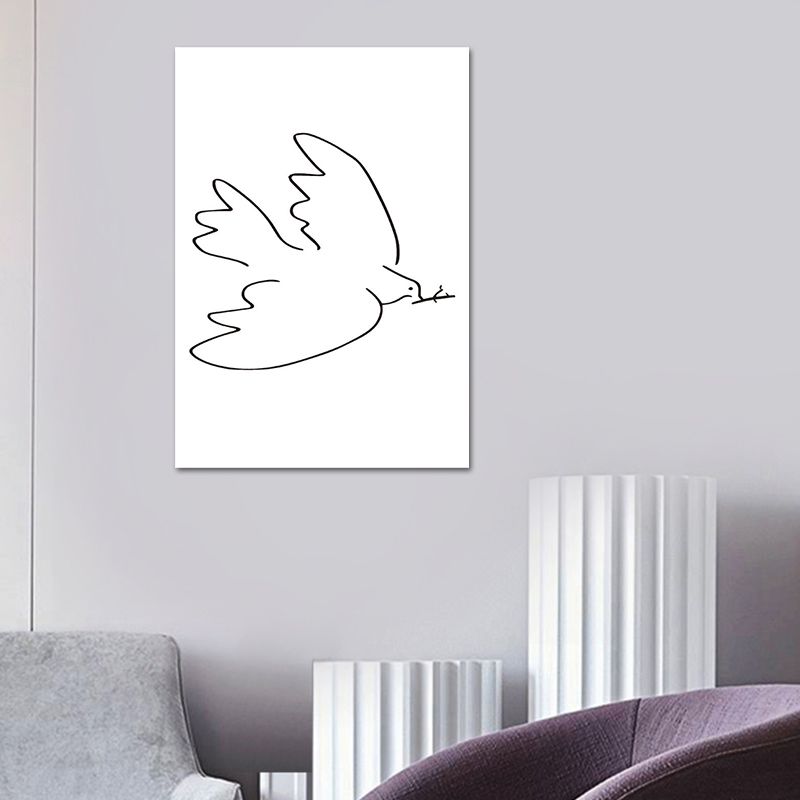 Canvas White Wall Decor Scandinavian Style Charcoal Drawings Flying Bird Painting
