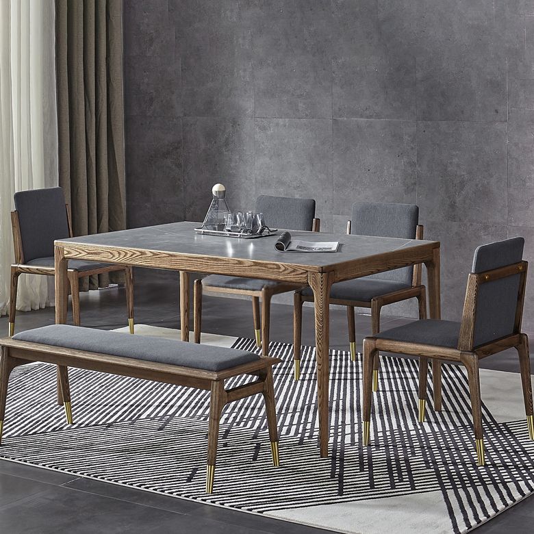 Sintered Stone Grey Dining Table Mid-Century Modern 4 Legs Table for Dining Room