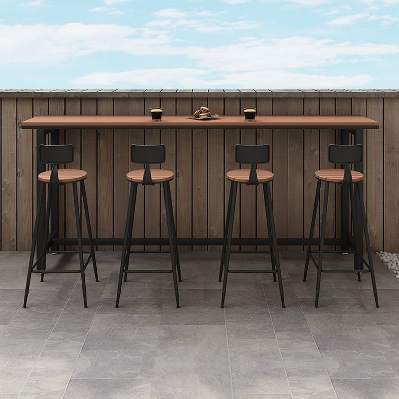 Industrial Style 1/5 Pieces Metal Bar Table Set Reclaimed Wood Bar Height Set for Outdoor