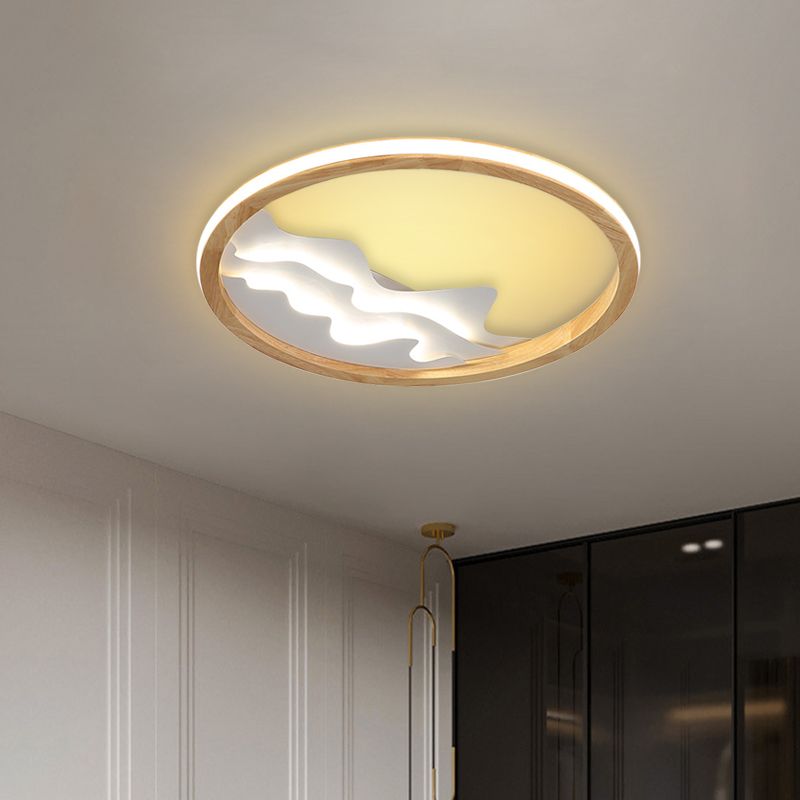 Wood Mountain View Flushmount Light Contemporary 17/21 Inch Wide LED Ceiling Lamp for Study Room