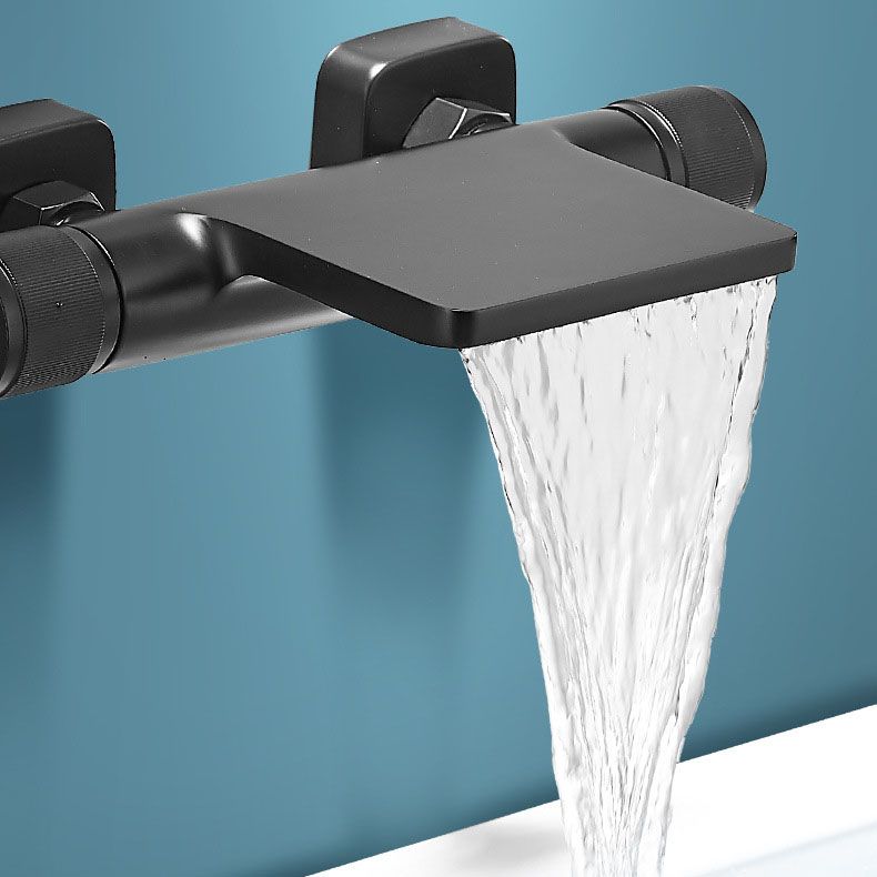 Modern Wall Mounted Metal Tub Filler Waterfall Double Handles Tub Faucet Trim