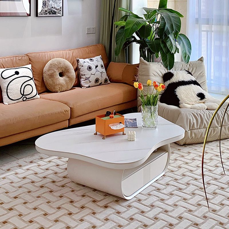 Stone Geometric Contemporary Coffee Table Single Cocktail Table with Storage Drawers