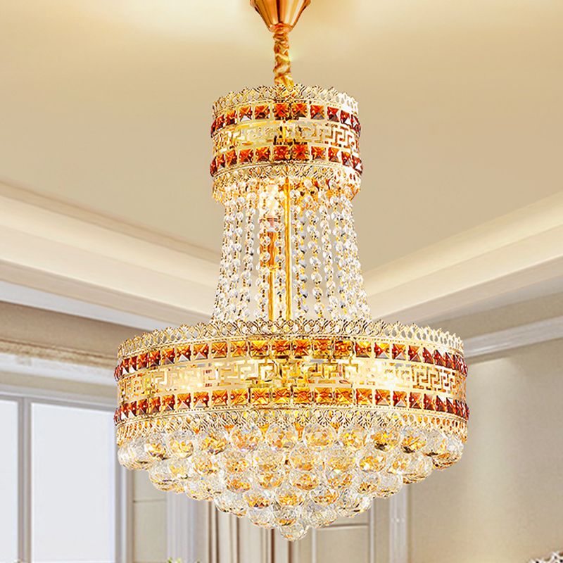 Antique Empire Chandelier 8 Lights Crystal Ceiling Suspension Lamp in Gold for Living Room
