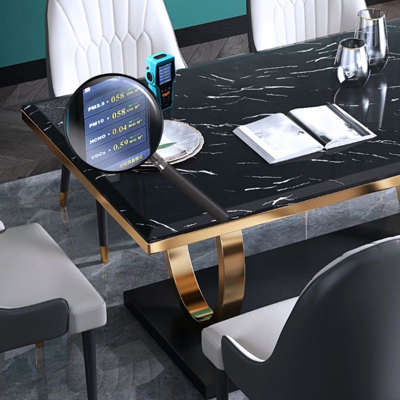 Luxury Marble Dining Table for Restaurant Rectangle Table with Metal Pedestal in Gold