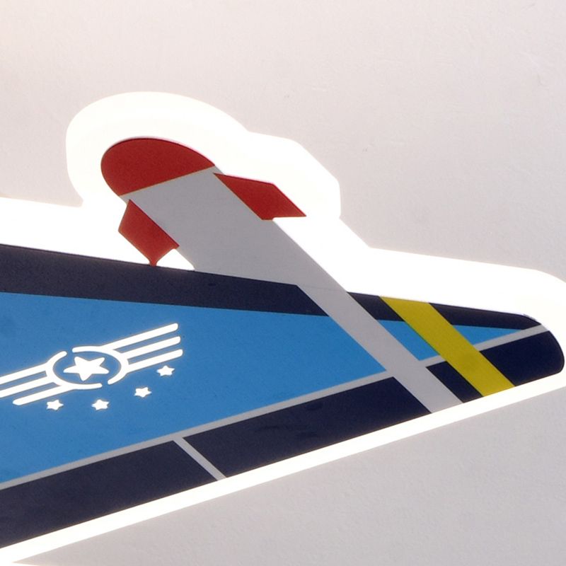 Flugzeugform -Form -Jungen -Zimmer Leuchte Leuchte Metall Cartoon LED Semi Flush Deckenleuchte in Blau
