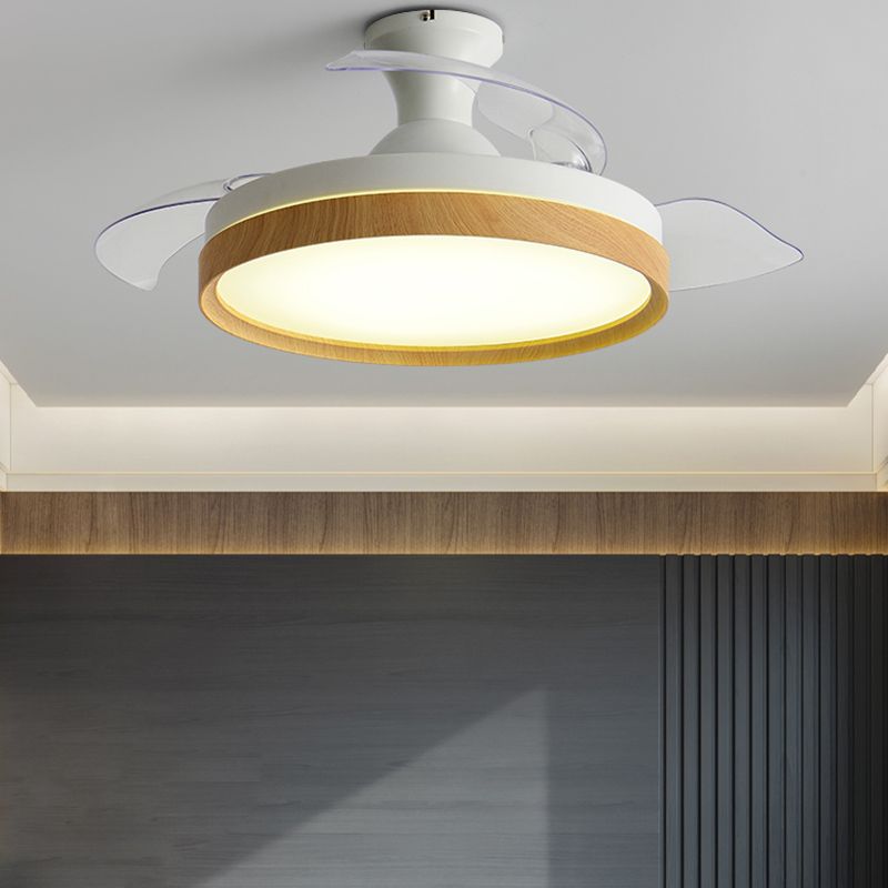 42in Frequency Conversion Fan Light Fixture Nordic Wood Finish LED Semi Flush Mount Lamp