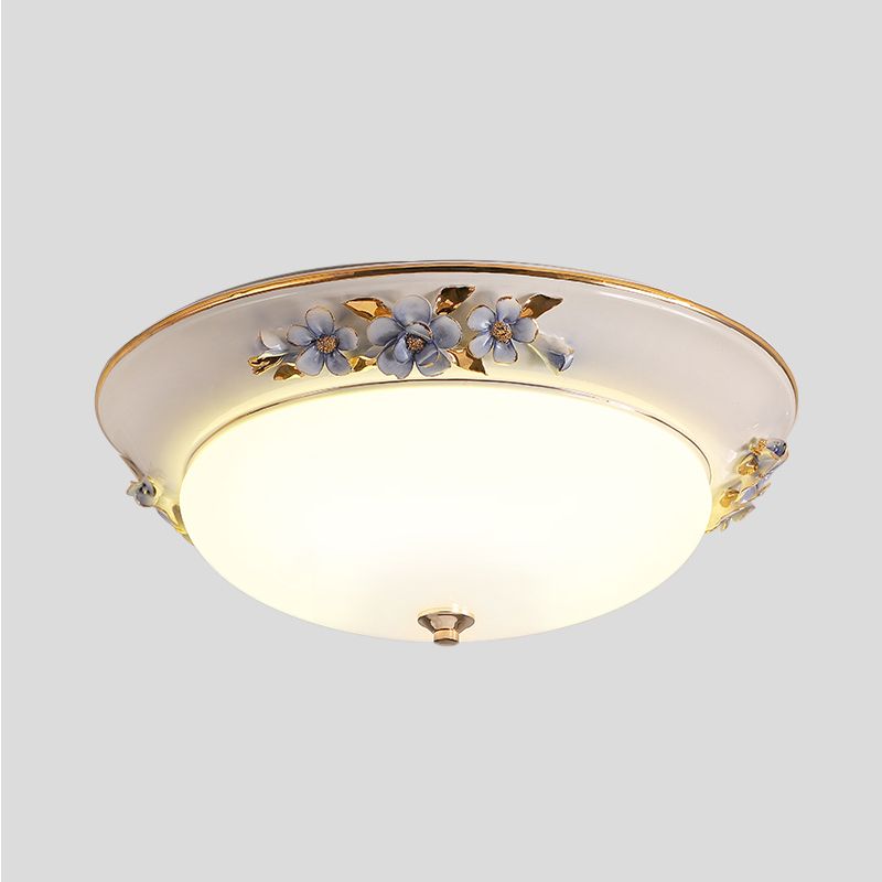 Metal White Ceiling Mounted Light Bowl 1 Head Korean Flower LED Flush Mount Lighting Fixture, 12"/14.5"/17" W