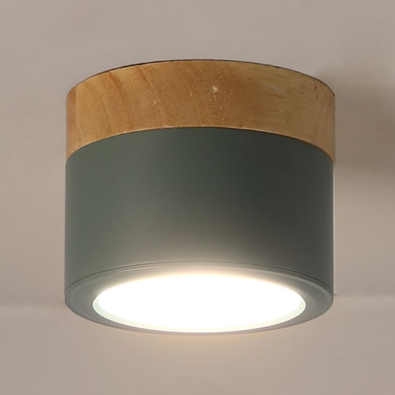Cylinder LED Flush Wood & Acrylic Contemporary Ceiling Flush