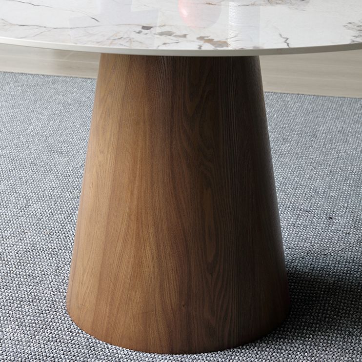 Stone Top Dining Table Modern Round Dining Table with Wood Pedestal Base without turntable