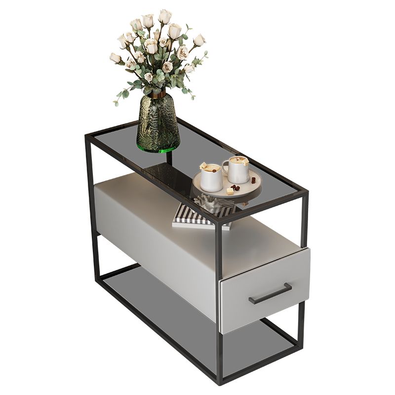 Modernistic Sofa Side Accent Table with Pedestal and 1 Drawer