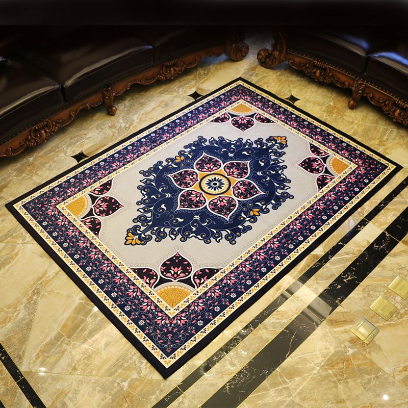 European Medallion Pattern Area Rug Polyester Area Carpet Anti-Slip Easy Care Rug for Home Decor