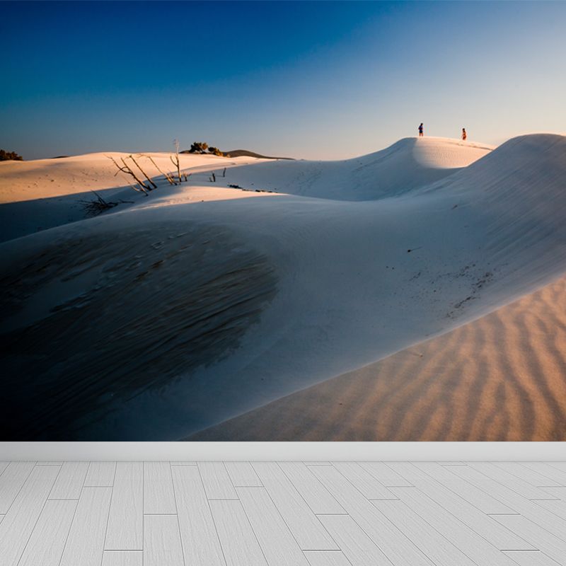 Modern Backlit Dune Scenery Mural Non-Woven Moisture Resistant White Wall Art for Home