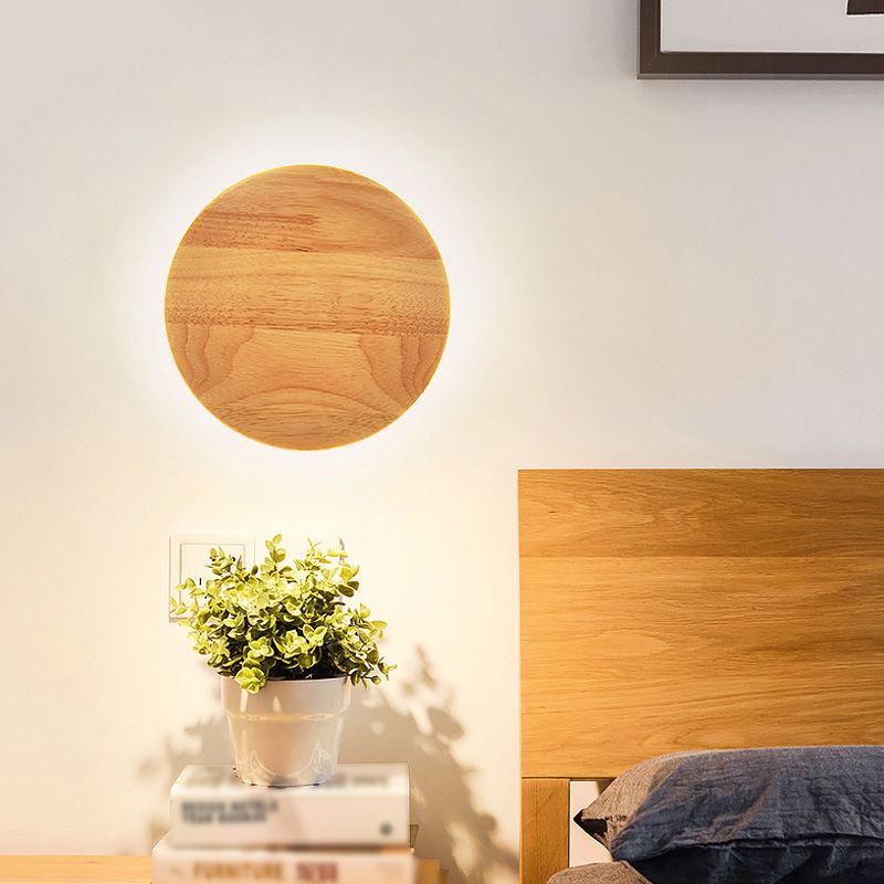 1 luccio di luce rotonda con pale moderna moderna illuminazione a parete in legno in stile in marrone