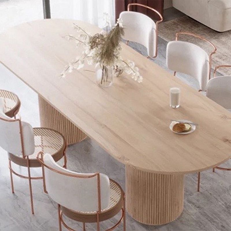 Oval Pine Solid Wood Table Double Pedestal Dining Room Table in Natural