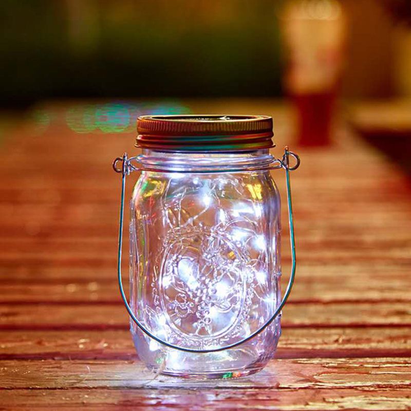 Mason Jar Shape Garden Solar Suspension Lighting Clear Crackle Glass LED Pendant Light