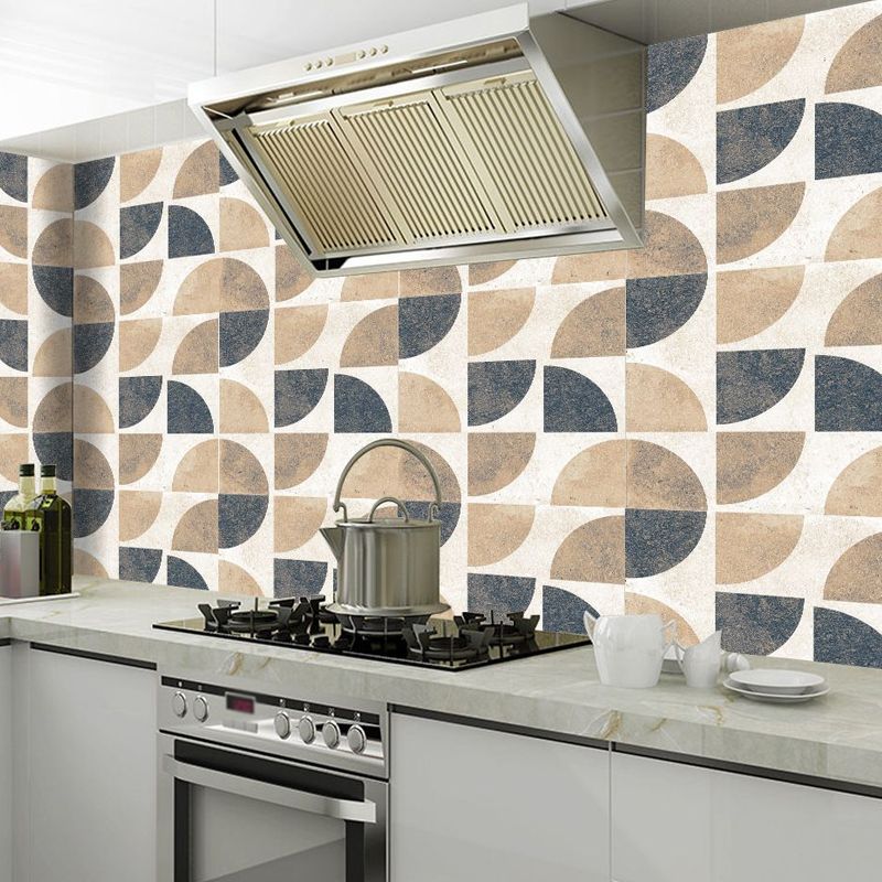 Modern Adhesive Wallpaper Panel Set Brown Quarter Round Marble Wall Decor, 8.6-sq ft (20 Pcs)