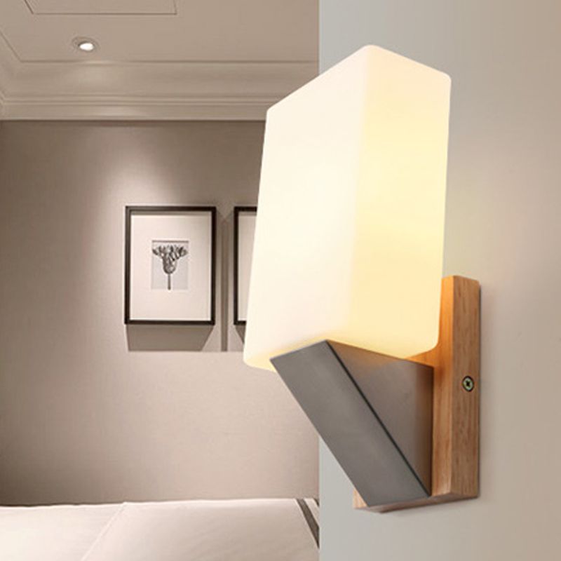 Modern Style Rectangle Sconce Light Fixtures Wood 1 Light Wall Mounted Lighting