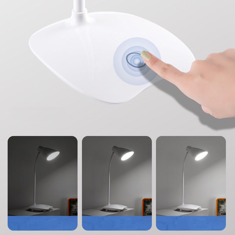 White Bud Shaped USB Study Lamp Modern Plastic LED Desk Light with Flexible Gooseneck Arm