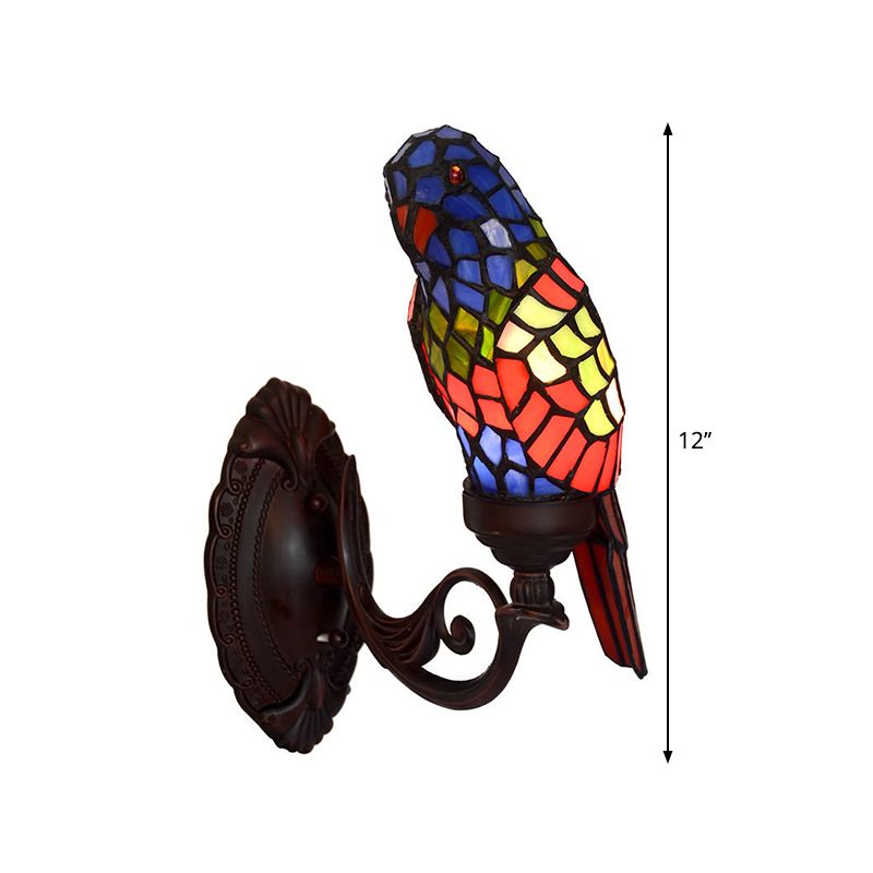 Parrot Wall Sconce Lighting 1-Light Stained Art Glass Baroque Wall Light Fixture in Red