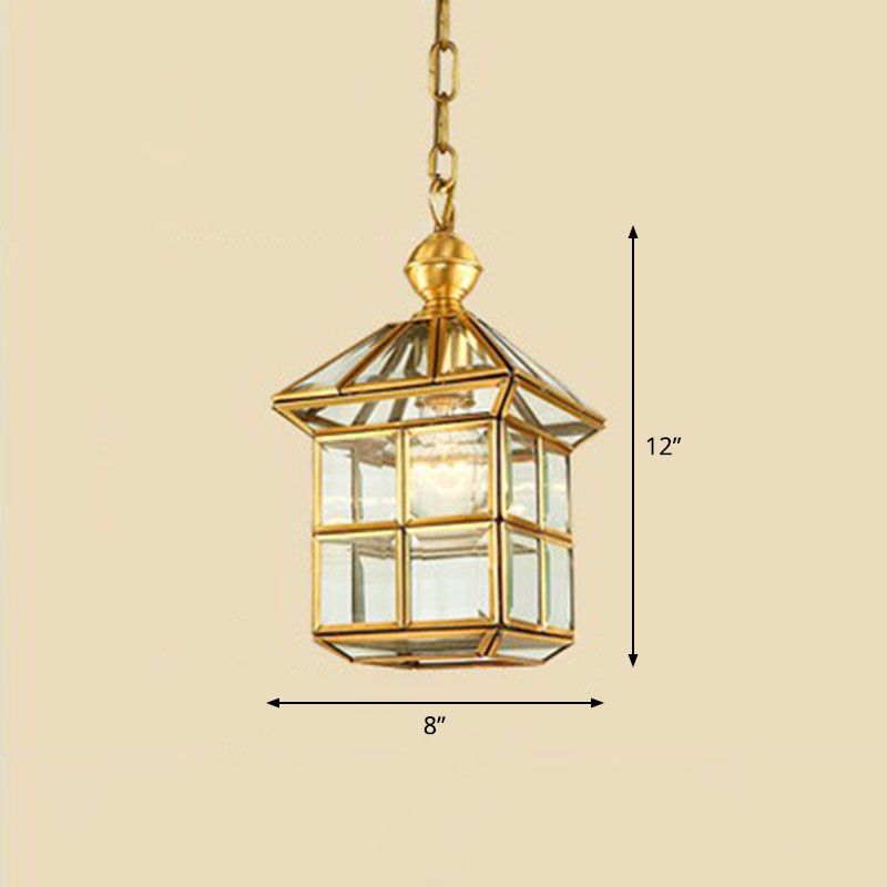 Traditionele huisvormige hanglamp helder helder glas hangende lamp in messing voor foyer