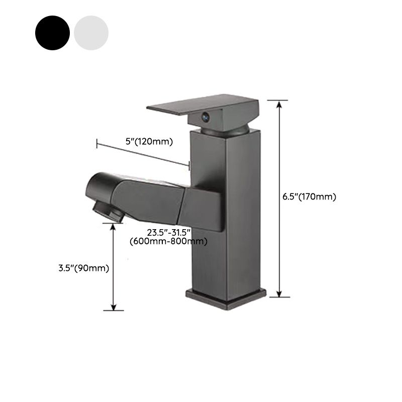 Contemporary Bathroom Faucet Brass Lever Handle Pull-out Sink Faucet